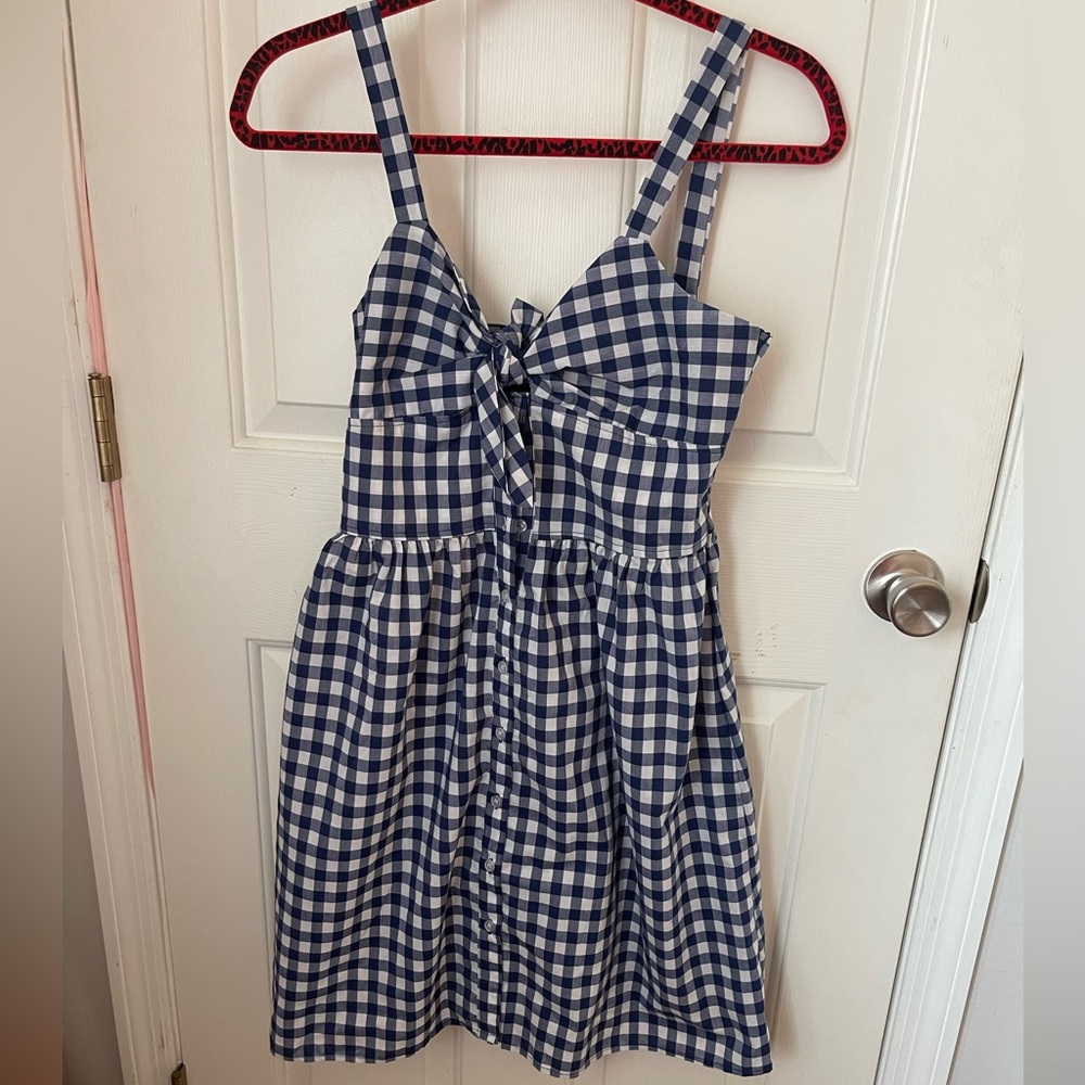 blue and white dress